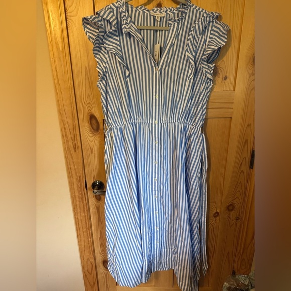 Blue Striped Midi Dress Ruffle Sleeve NWT Free Assembly Size XXL - Picture 6 of 7